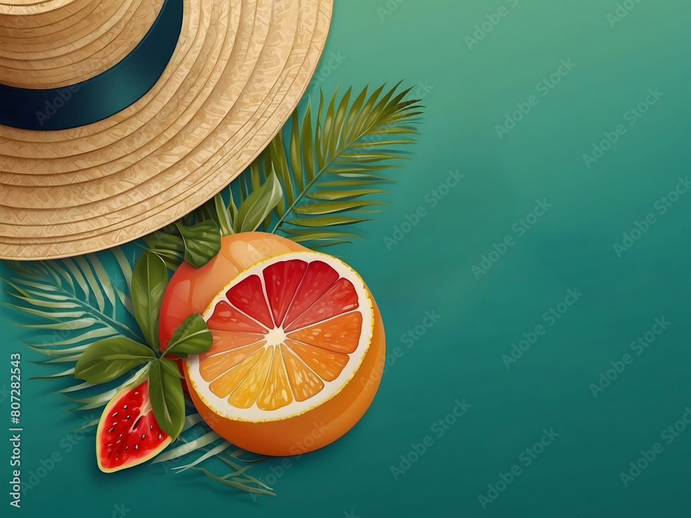 Fototapete hello summer vector banner design. hello summer greeting in white circle for text with beach element