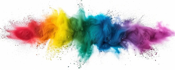 Rainbow-colored powder burst on a white canvas