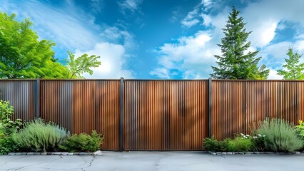Metal Fence with Corrugated Exterior for Security and Privacy Around Property. Concept Fence Installation, Security Measures, Property Protection, Privacy Solutions, Exterior Design
