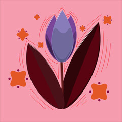 Tulip vector illustration. Colorful abstract tulip with decorative graphic elements around. Shading, glare. Flower, summer, spring, day