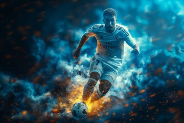 Fototapeta premium Soccer player in action with a burst of fire