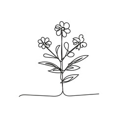 flower plant minimal design hand drawn one line style drawing, flower plant one line art continuous drawing, flower plant single line art 