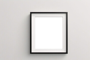 Marco vertical rectangular ligero y delgado colgado en una pared con textura blanca, plano, vista superior, ilustraci&oacute;n 3D.