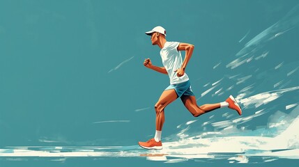 Man effortlessly running forward, blur dynamic colorful vibrant bright