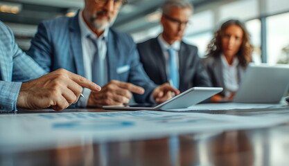 Collaborative office scene, groups of people engaged in brainstorming session, actively discussing ideas and strategies for an exciting new project in a dynamic workplace environment.