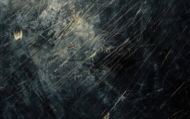 Close-up of a scratched and textured dark surface with light streaks.