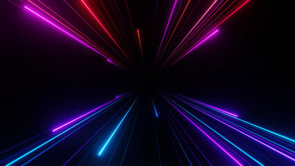 3d render, abstract futuristic speed technology neon light trail on dark background, colorful glowing light.