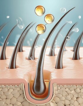 Hair Follicle - Macro or Illustration of Hair - Hair Care with Minerals or Vitamin - Supportive Image for Shampoo and Conditioners - Treatment against Scalp Irritation, Baldness and Hair Loss