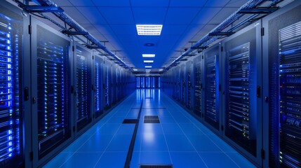 Fototapeta premium A large room with many computer servers