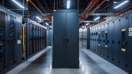 A large room with many computer servers