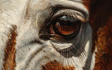 Close-up view of a horse's eye and surrounding brown tones. - obrazy, fototapety, plakaty