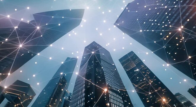 Designing smart building systems with modern architecture using neural network technology . Concept Smart Building Systems, Modern Architecture, Neural Network Technology, Design Innovation
