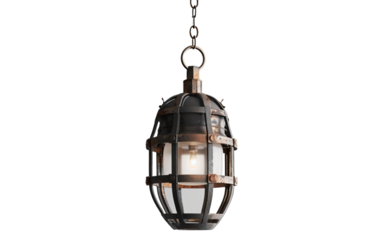 Ndustrial Cage Pendant isolated on white or transparent background