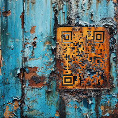 QR code displayed on a weathered wall with blue paint, showcasing a juxtaposition of technology against urban decay and rustic textures.






