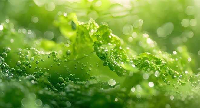 Closeup macro shot of green algae in a science lab setting. Concept Scientific Photography, Macro Closeups, Lab Settings, Algae Studies, Green Algae