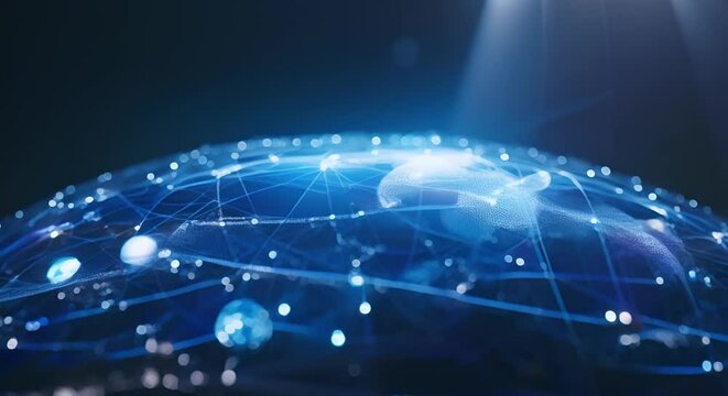 Futuristic blockchain globe network in polygon style panoramic banner . Concept Technology, Blockchain, Future, Global Network, Polygon Style