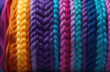 Close-up of knitted wool texture, bright colorful background