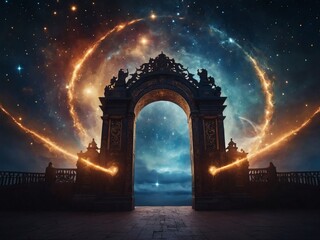 Celestial Gateway, Imagery Portraying the Gates of Heaven, the Beyond Afterlife's Enigmatic Portal