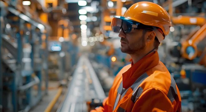 IoT engineer uses AR to oversee smart factory machinery and robotics. Concept IoT, Engineer, AR, Smart Factory, Machinery & Robotics