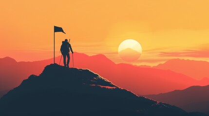 Hiker Reaching the Mountain Summit Generative AI