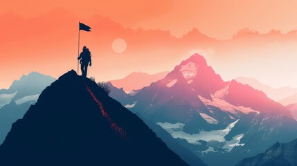Hiker Reaching the Mountain Summit Generative AI