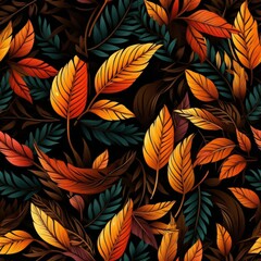 Tangerine Leaves on Black Canvas