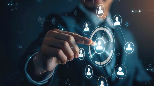 Business people touching on screen to target customer, Human resources management and recruitment business process concept with HR manager selecting candidate for hiring