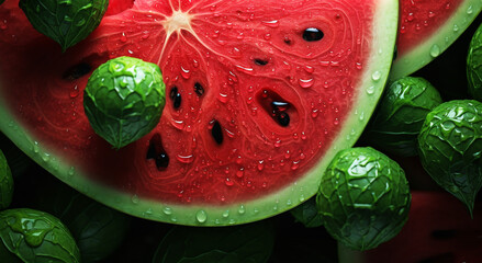 Image of watermelon slices with water drops,Generated by AI