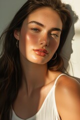 Fototapeta premium Sunlit Skin Perfection: Caucasian Woman's Portrait