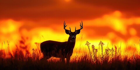 Graceful Majesty: Whitetail Deer Buck Silhouetted Against Sunset