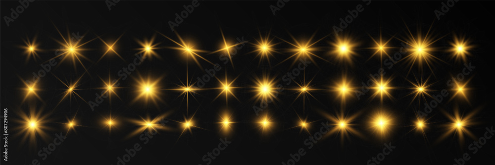 Poster spark of light.the star flashes brightly.set of glowing effects.