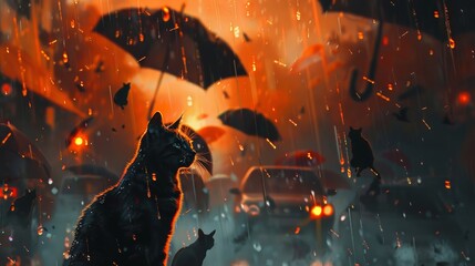 Stormy Weather Chaos with Cats and Dogs Generative AI