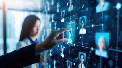 Business people touching on screen to target customer, Human resources management and recruitment business process concept with HR manager selecting candidate for hiring