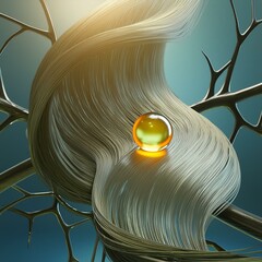 Obraz premium Visualization of Hair Treatment - Hair Care with Vitamins and Minerals - Marketing Image for Hair Shampoo, Serum, Conditioner, Spray or Mask.