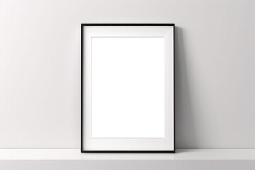 Lienzo blanco vacío con marco decorativo sobre una maqueta de fondo blanco