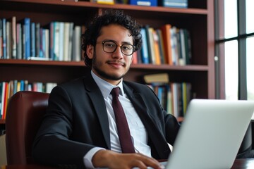 Fototapeta premium Dedicated Lawyer from Ecuador Working on Laptop