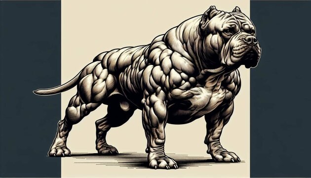 A muscular pitbull dog displays its impressive physique.