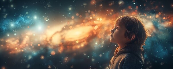 Fototapeta premium Child with concealed face against stardust