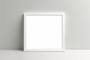 Lienzo blanco vac&iacute;o con marco decorativo sobre una maqueta de fondo blanco