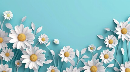 Papercut Large White Daisies with Vibrant Yellow Centers Floating on a Teal Background