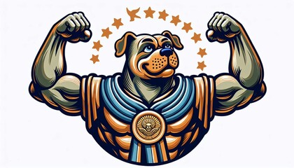 The muscular dog exudes a dominant and athletic presence.
