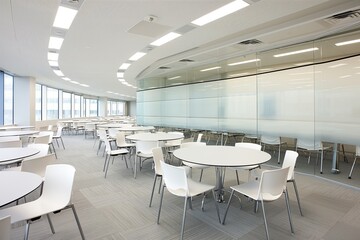 Modern white office with circular tables