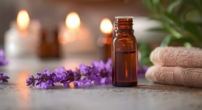 Aromatherapy with Essential Oils: Bathroom Table Setup. Concept Aromatherapy, Essential Oils, Bathroom Setup, Relaxation, Wellness