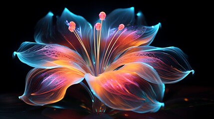A neon flower, an enchanting creation born of virtual inspiration.