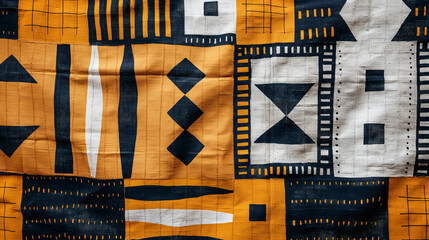 Vibrant African Fabric Design with Geometric Patterns and Textures