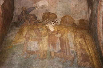 "Vladimir Russia - The fresco of the procession of the righteous to paradise by Andrey Rublev in the Assumption Cathedral