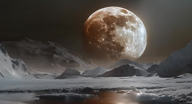 Experts use advanced robotics to explore icy moon for microscopic life. Concept Space Exploration, Advanced Robotics, Icy Moon, Microscopic Life, Scientific Research