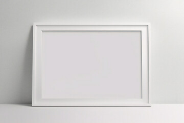 Fototapeta premium Lienzo blanco vacío con marco decorativo sobre una maqueta de fondo blanco