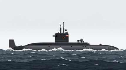 Fototapeta premium A large submarine is in the water, with a gray sky in the background