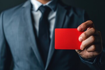 Zero Tolerance in Business: Businessman Showing Red Card as Penalty and Punishment by the Authority